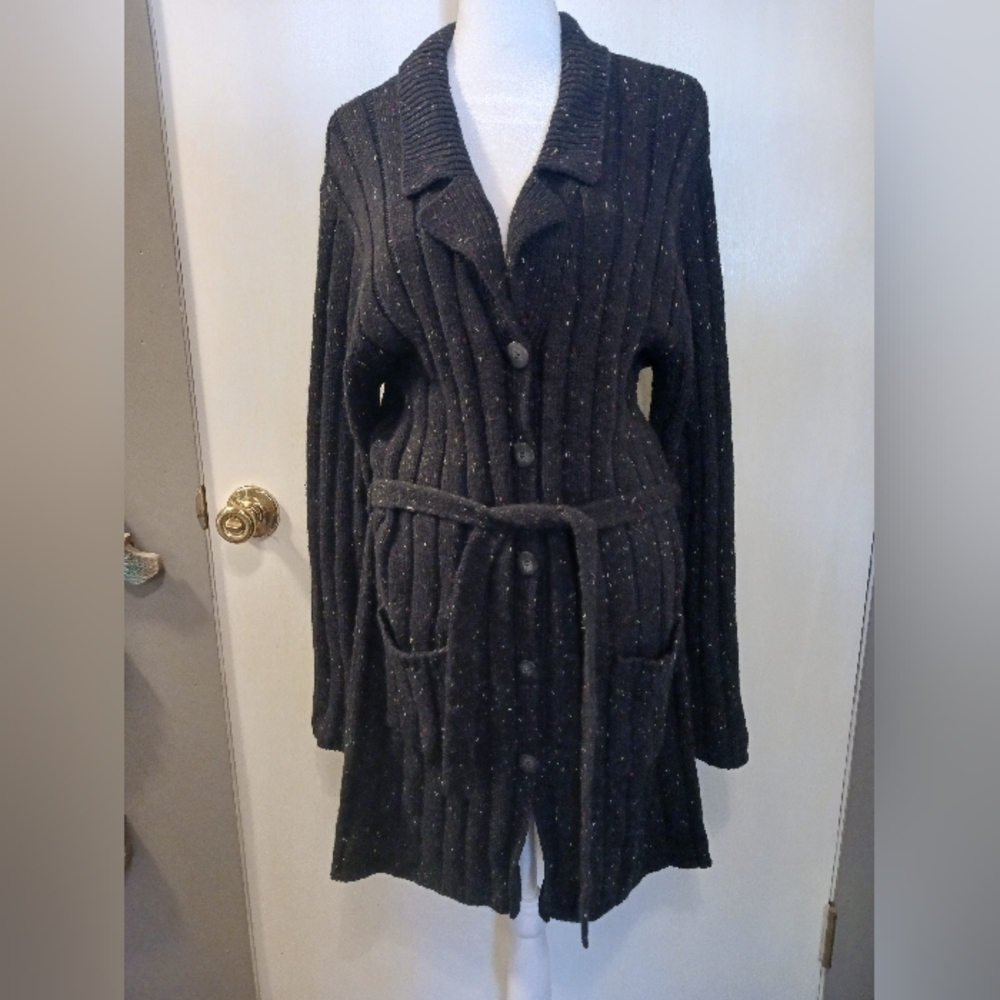 Chic Black Knit Cardigan with Belt KIKIT Maurice Sasson